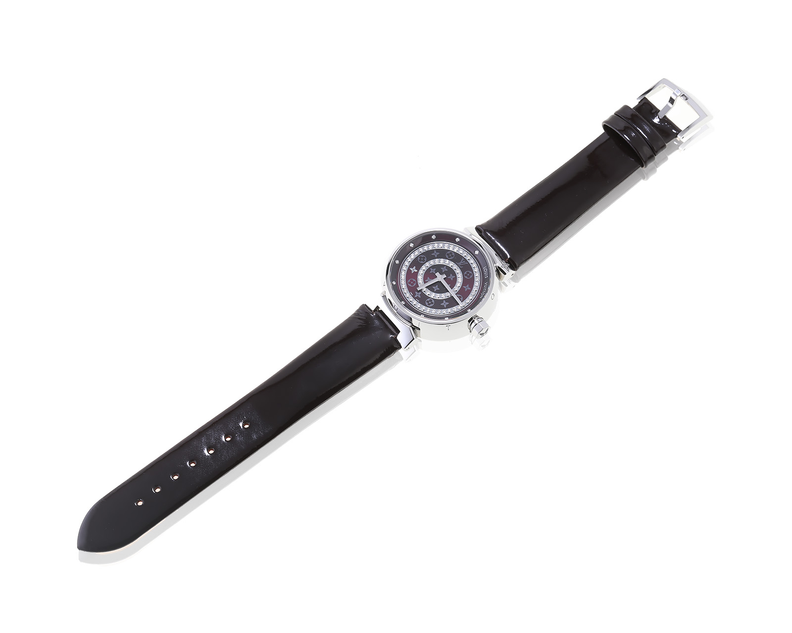 Оригинальные стальные часы Louis Vuitton Tambour Diamond