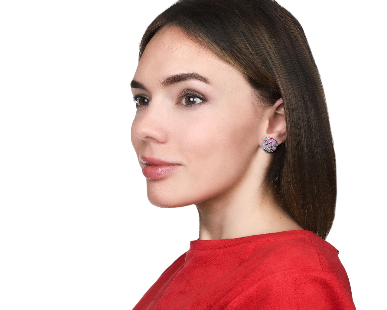 Модные золотые серьги с рубинами 1.74ct