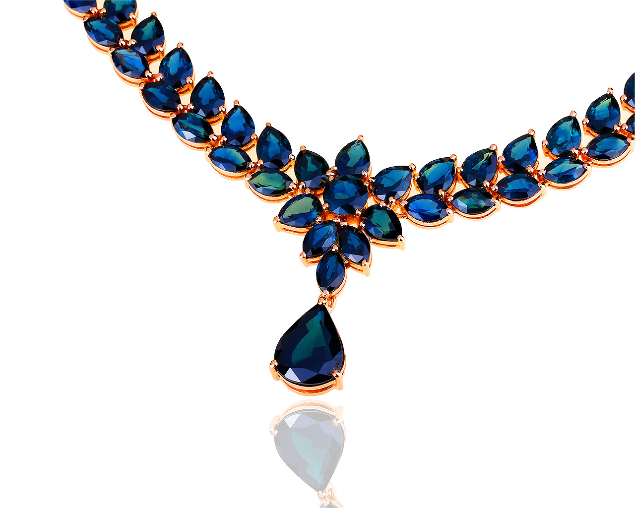 Роскошное золотое колье с сапфирами 96.16ct 140619/2