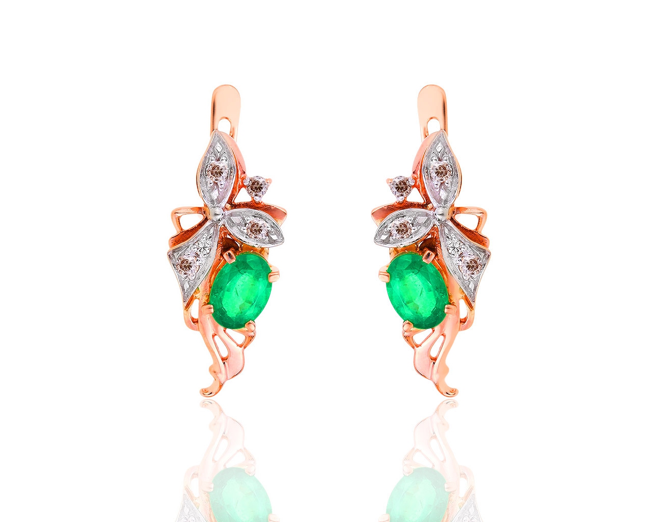 Золотые серьги с изумрудами 1.10ct и бриллиантами 0.23ct 170818/10