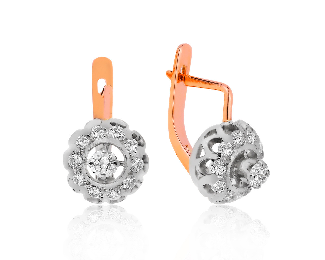 Романтичные золотые серьги с бриллиантами 0.75ct