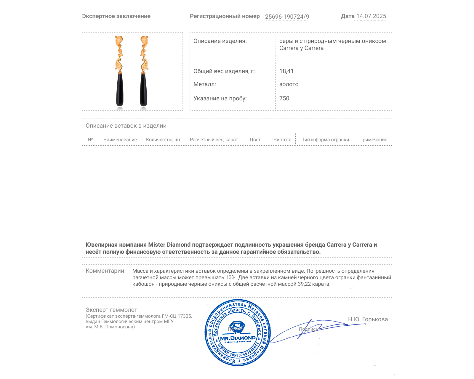 Оригинальные золотые серьги с ониксами 39.22ct Carrera y Carrera Aqua