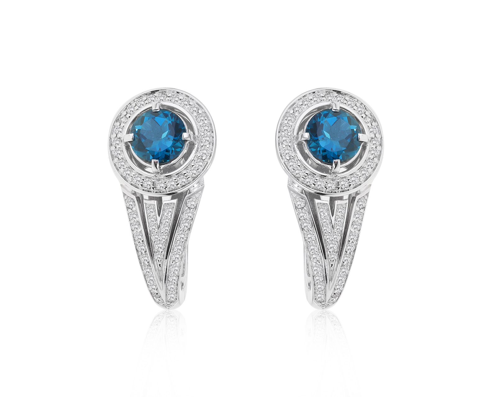 Золотые серьги с бриллиантами и топазами "London Blue" 040122/1 Золотые серьги с бриллиантами и топазами "London Blue" 040122/1