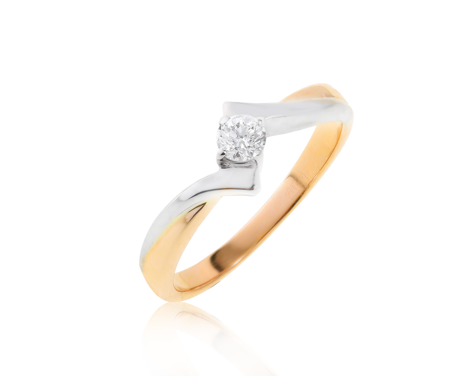 Богатое золотое кольцо с бриллиантом 0.16ct