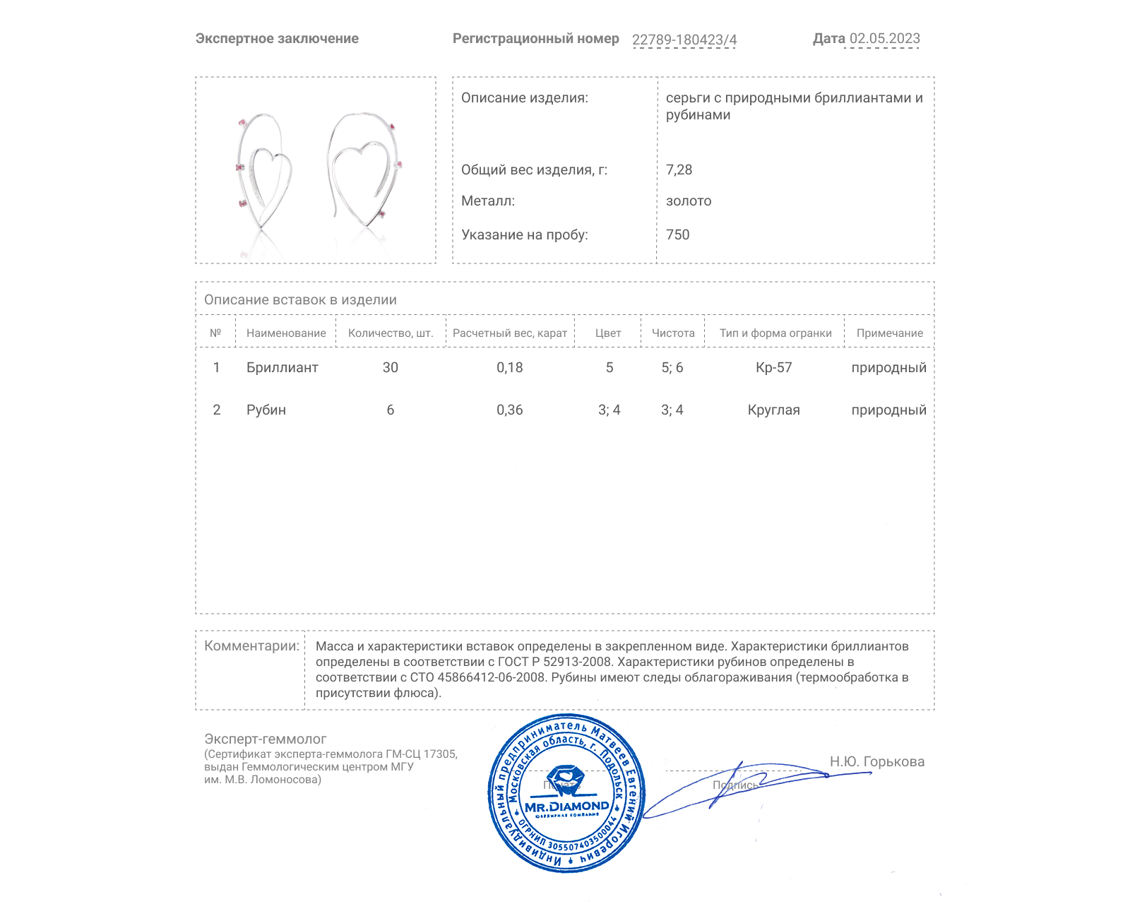 Романтичные золотые серьги с рубинами 0.36ct
