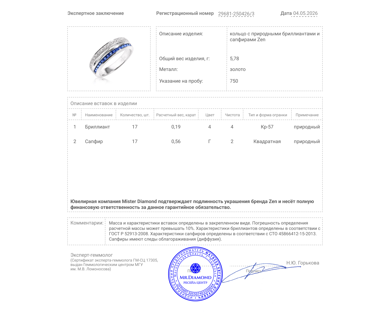 Оригинальное золотое кольцо с сапфирами 0.56ct Zen