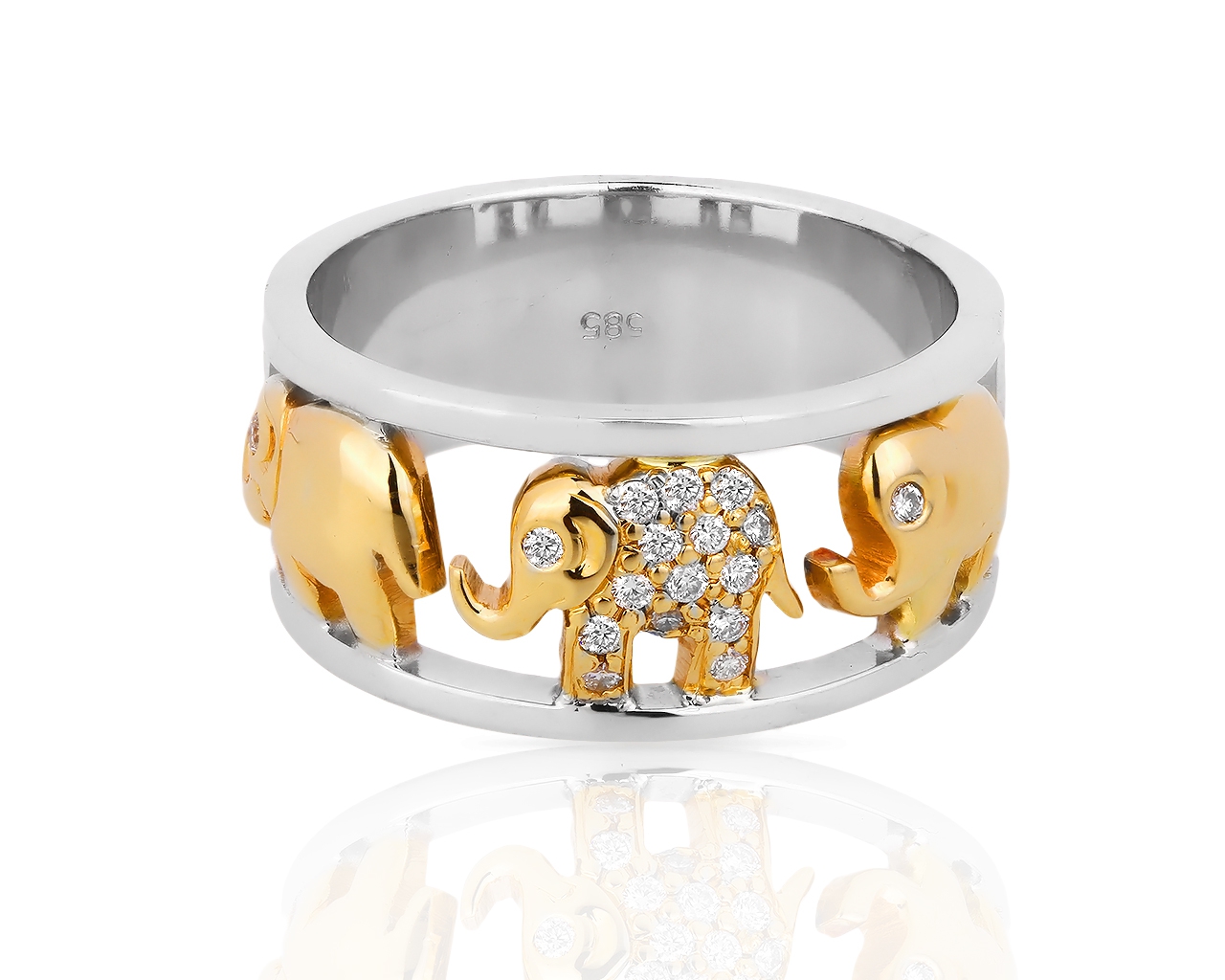 Интересное золотое кольцо с бриллиантами 0.10ct