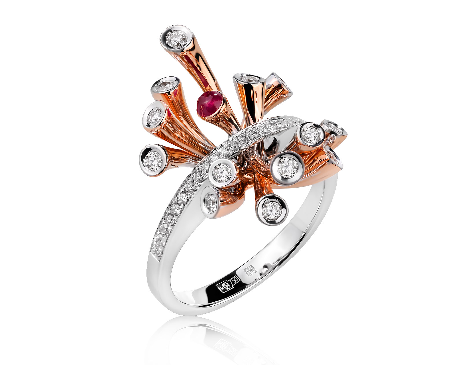 Золотое кольцо с бриллиантами 0.35ct и рубином 0.11ct 080626/15