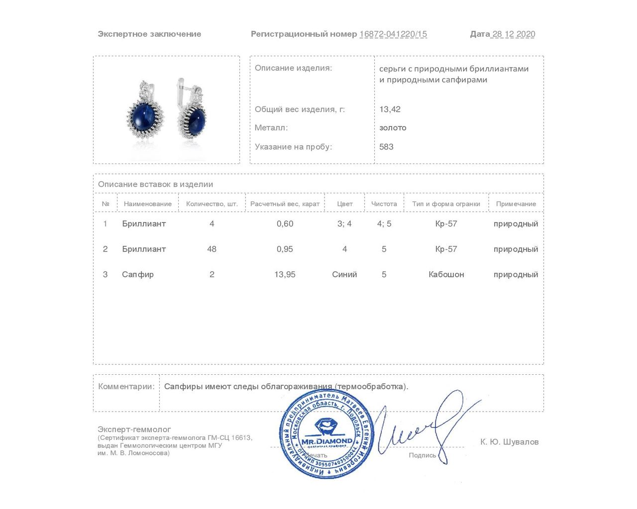 Изумительные золотые серьги с сапфирами 13.95ct СССР