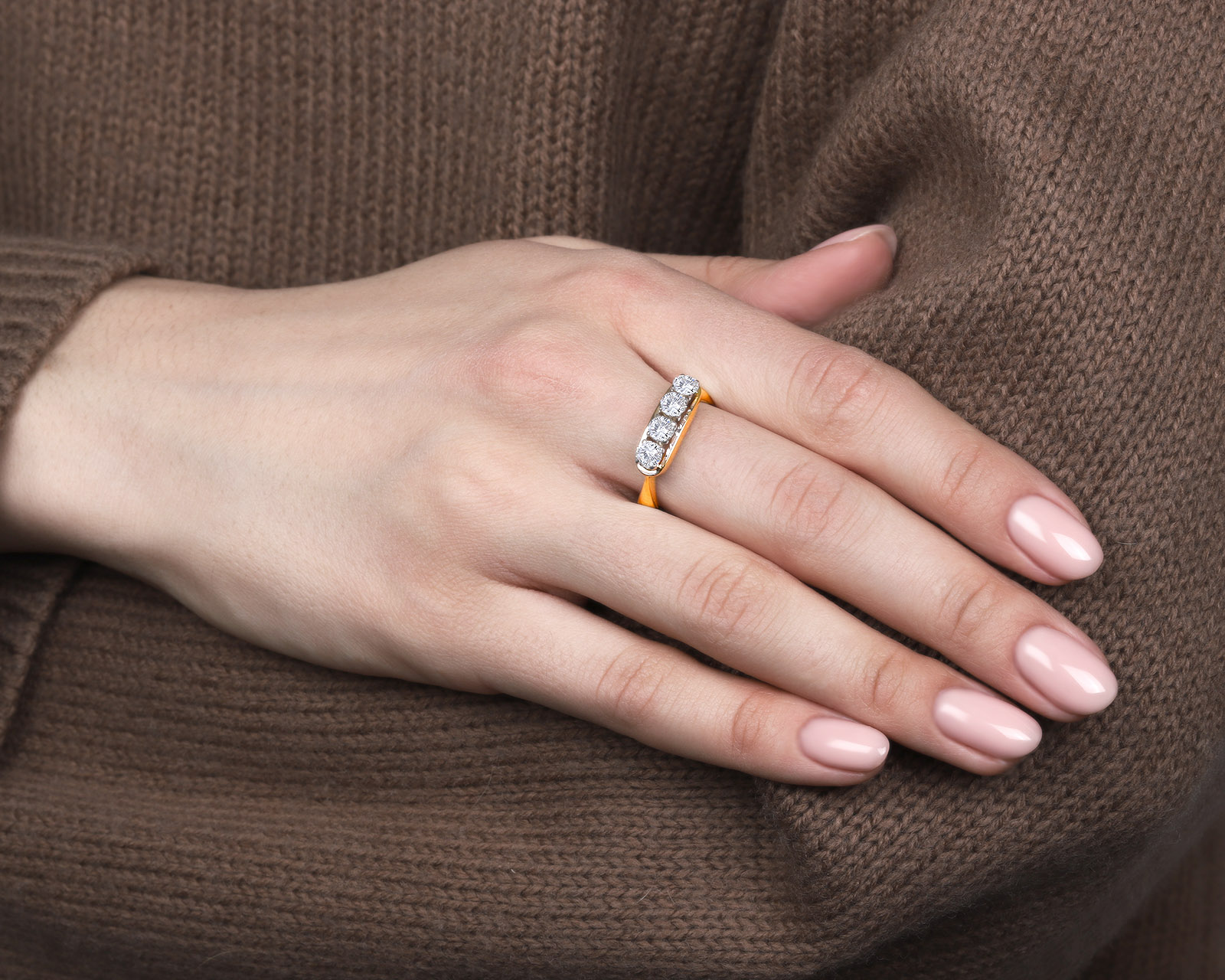 Праздничное золотое кольцо с бриллиантами 1.10ct СССР