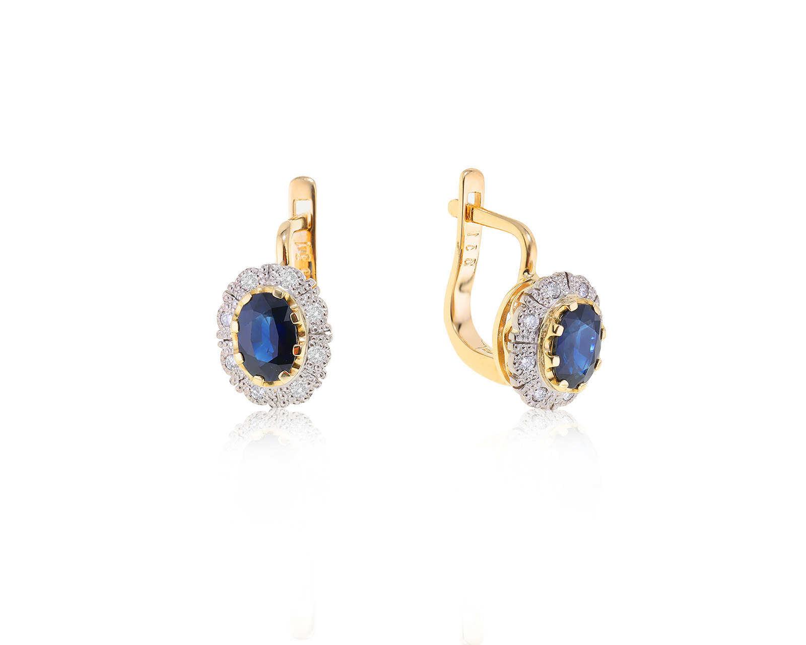 Золотые серьги с сапфирами 1.22ct и бриллиантами 0.10ct 070723/3