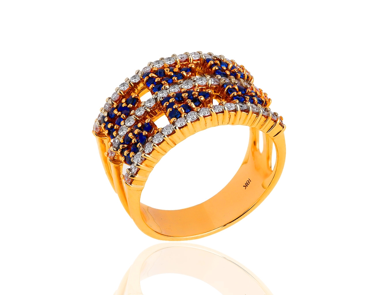 Золотое кольцо с бриллиантами 0.45ct и сапфирами 0.52ct