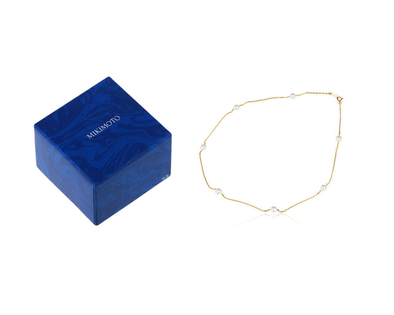 Нежное золотое колье с жемчугом Mikimoto