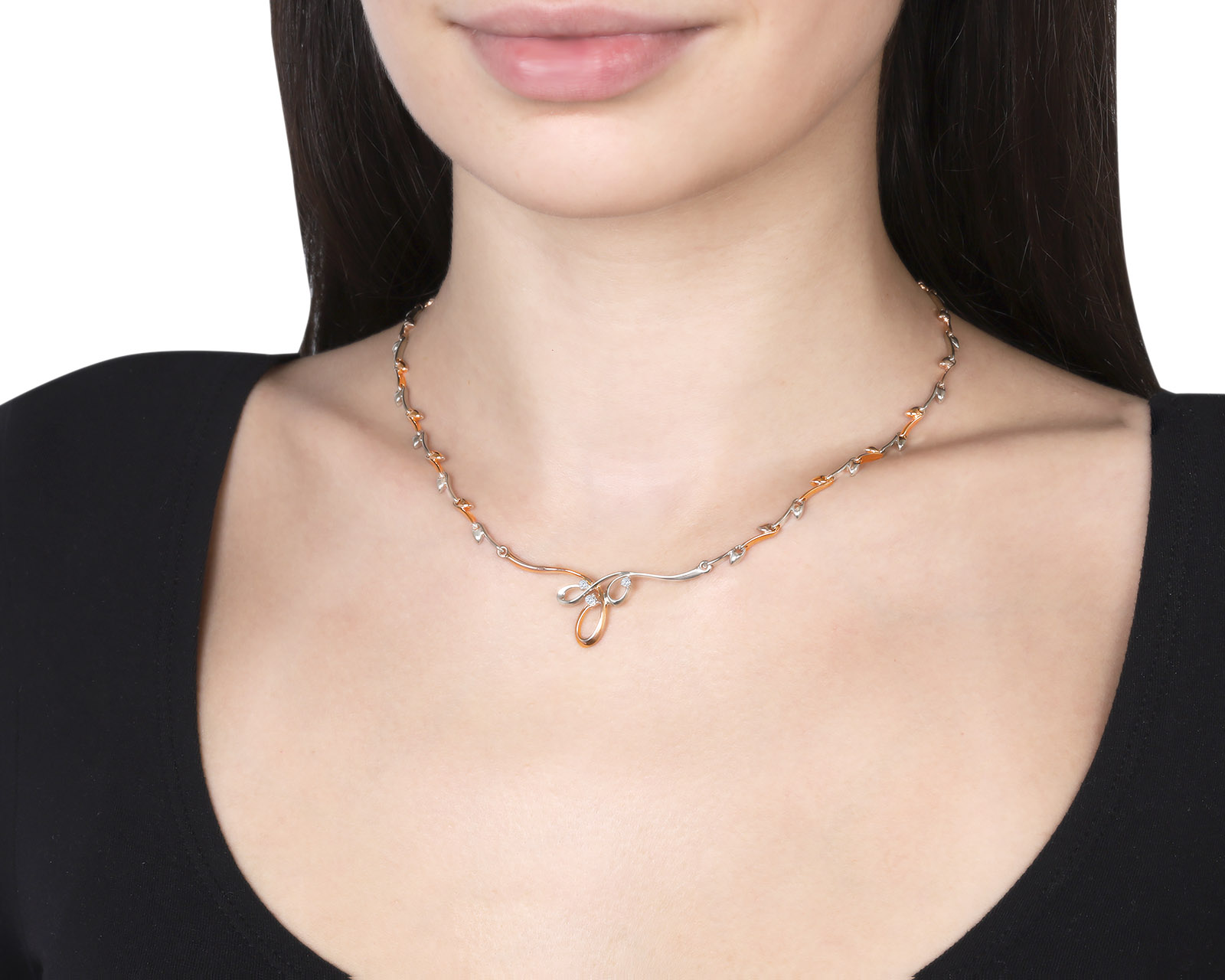 Достойное золотое колье с бриллиантами 0.10ct