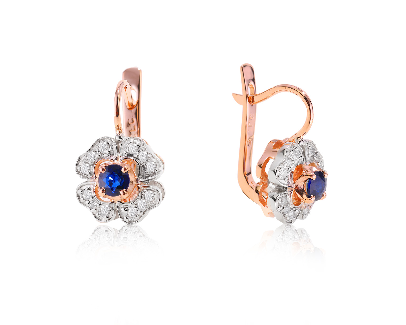 Золотые серьги с сапфирами 0.48ct и бриллиантами 0.24ct 300923/1