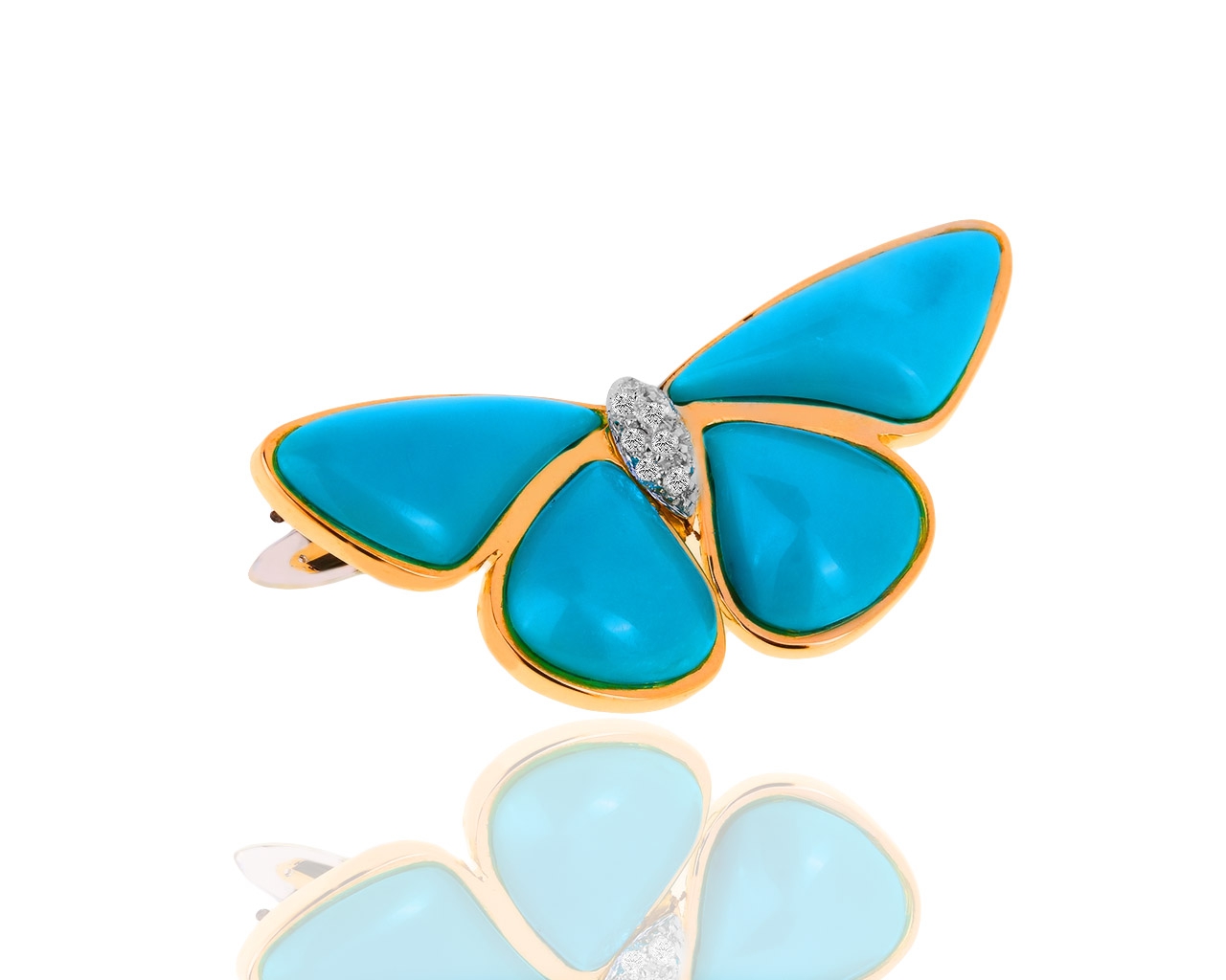 Оригинальная золотая заколка с бирюзой и бриллиантами 0.06ct BIBIGI 210319/7