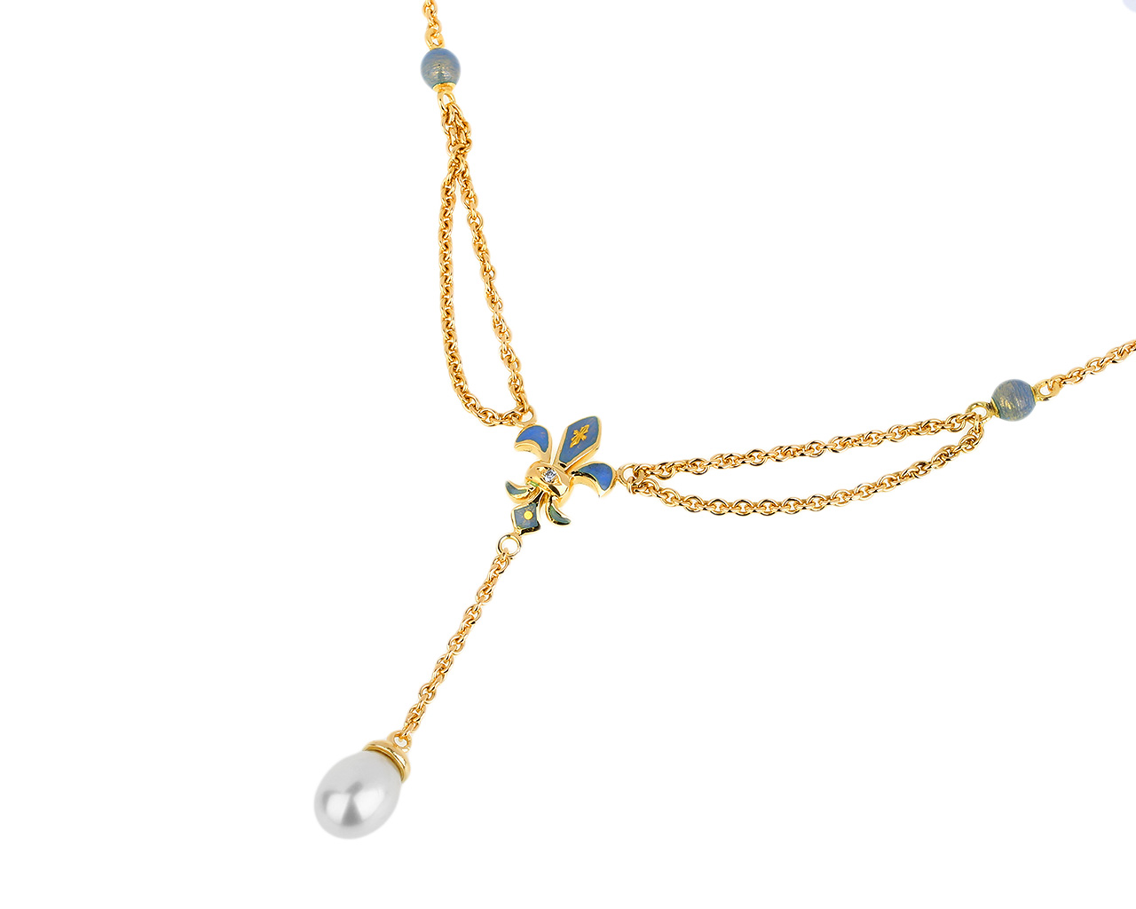 Золотое колье с бриллиантом и эмалями Faberge 230218/3