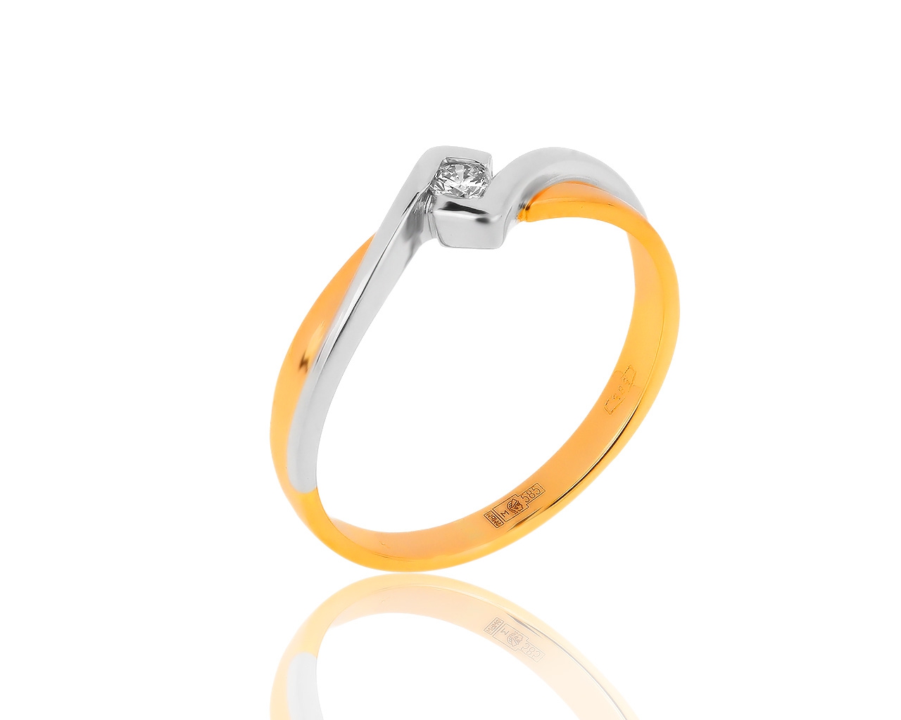 Престижное золотое кольцо с бриллиантом 0.07ct