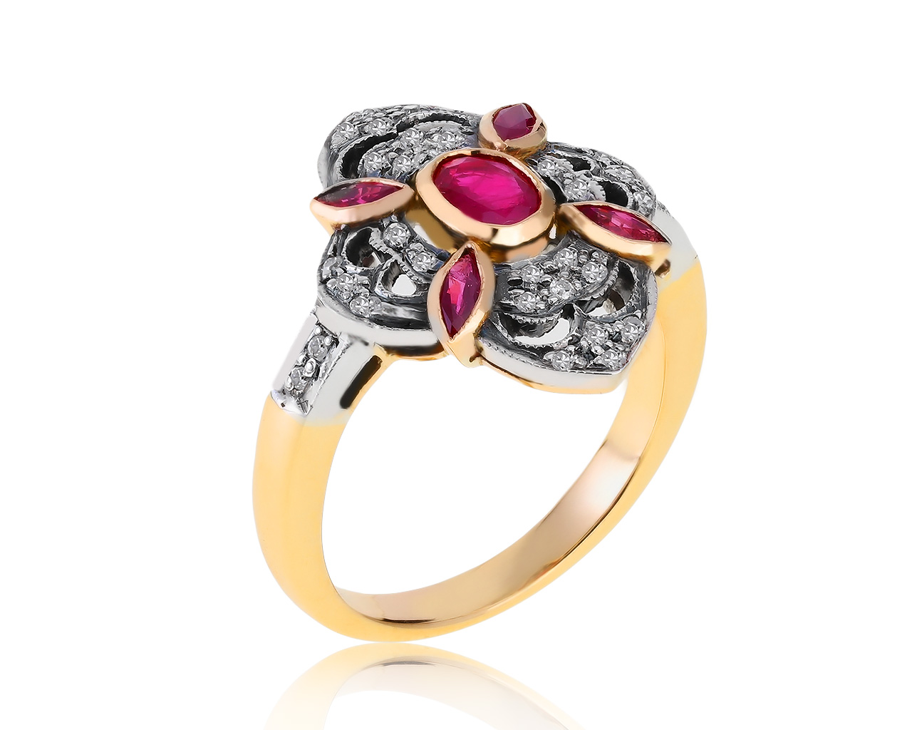 Изумительное золотое кольцо с рубинами 0.62ct