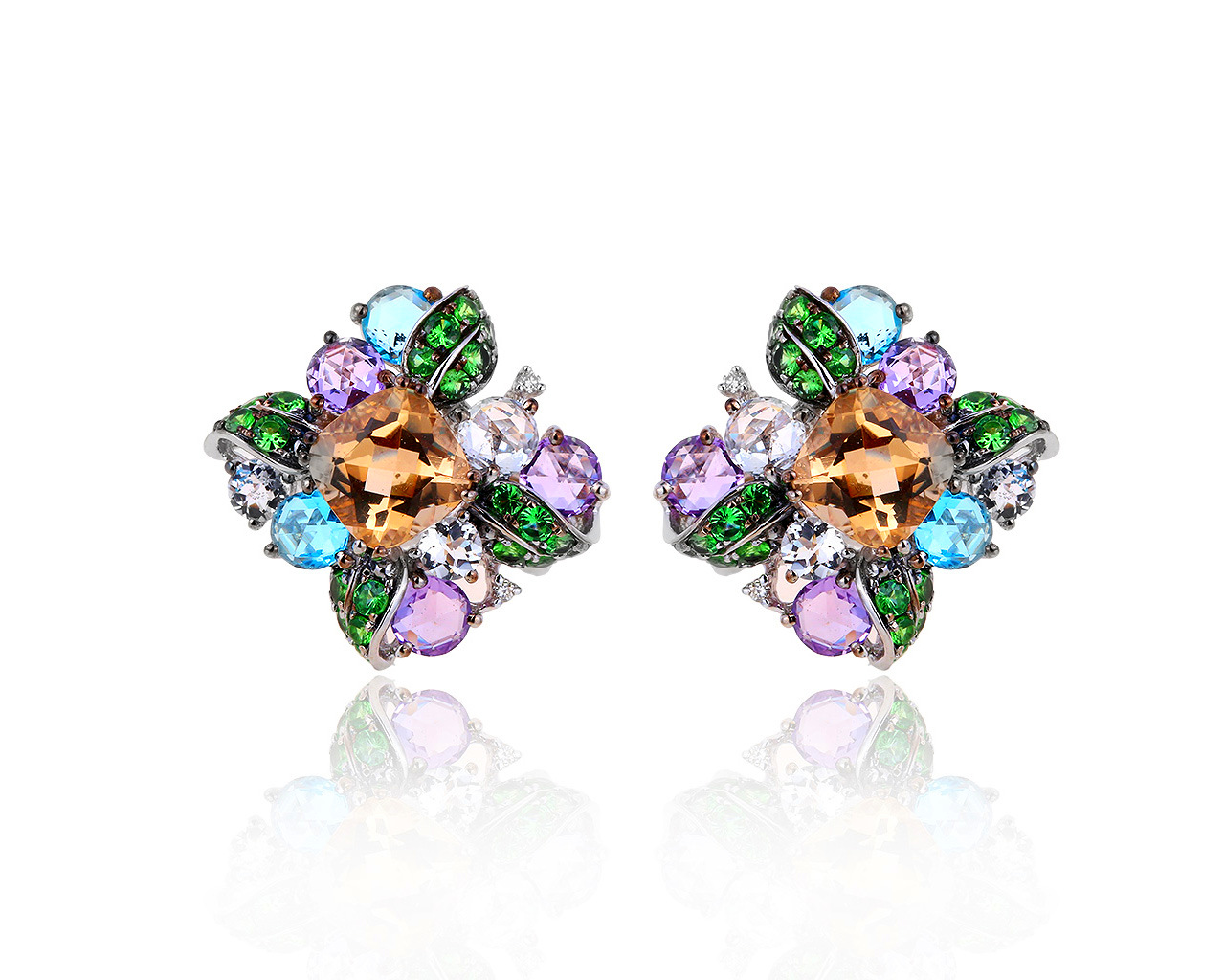 Потрясающие золотые серьги с цветными камнями 5.65ct 081119/14