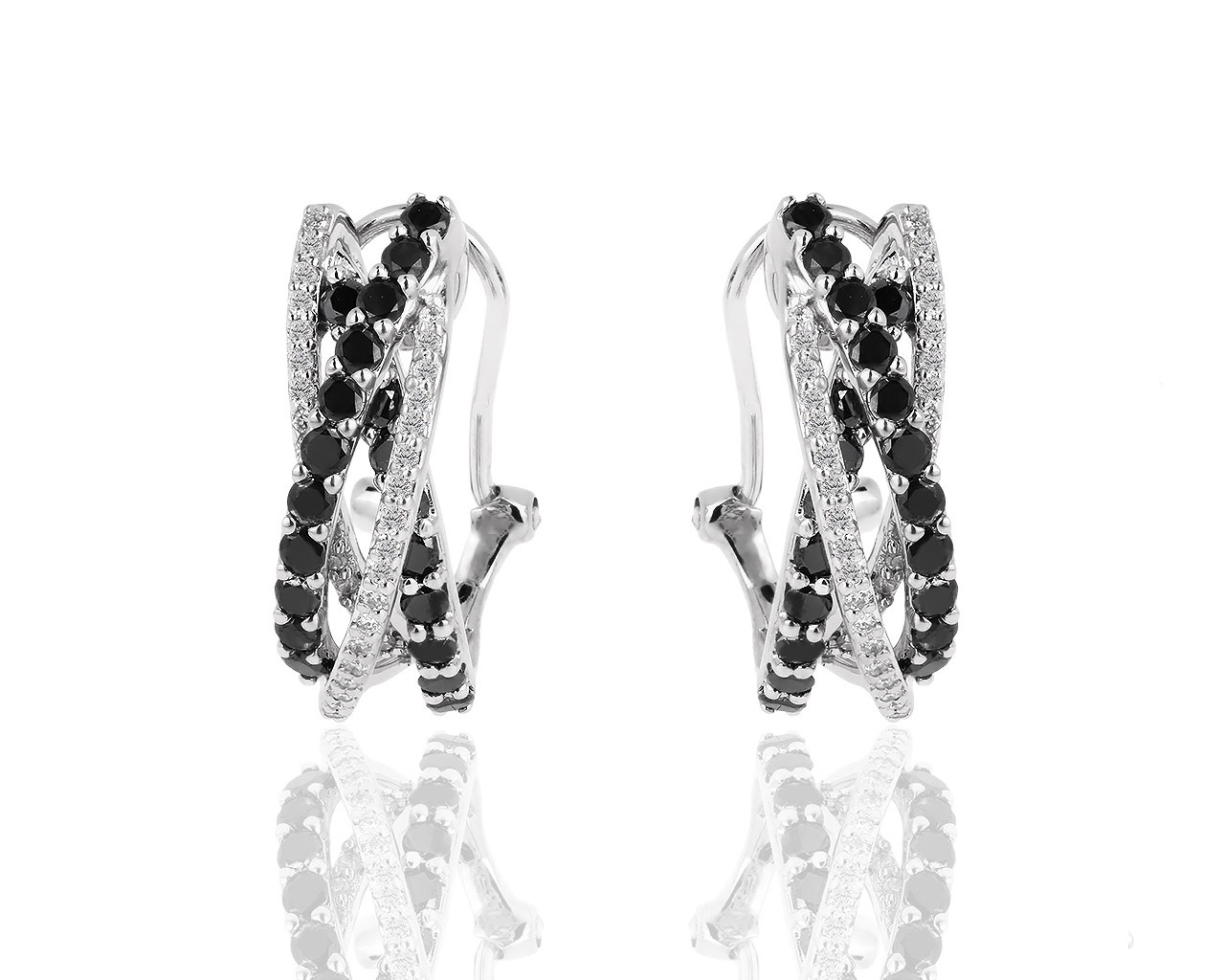 Золотые серьги с черными и белыми бриллиантами 1.61ct 131018/4