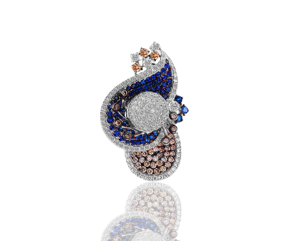 Итальянский золотой кулон с сапфирами и бриллиантами 2.81ct