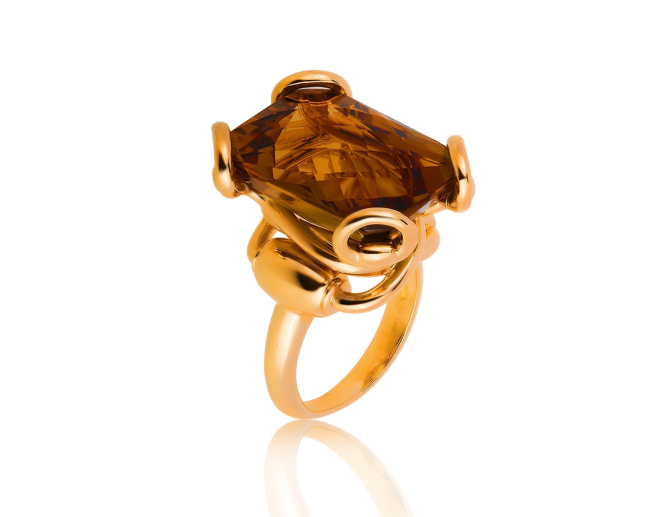 Оригинальное золотое кольцо с дымчатым кварцем 15.00ct Gucci