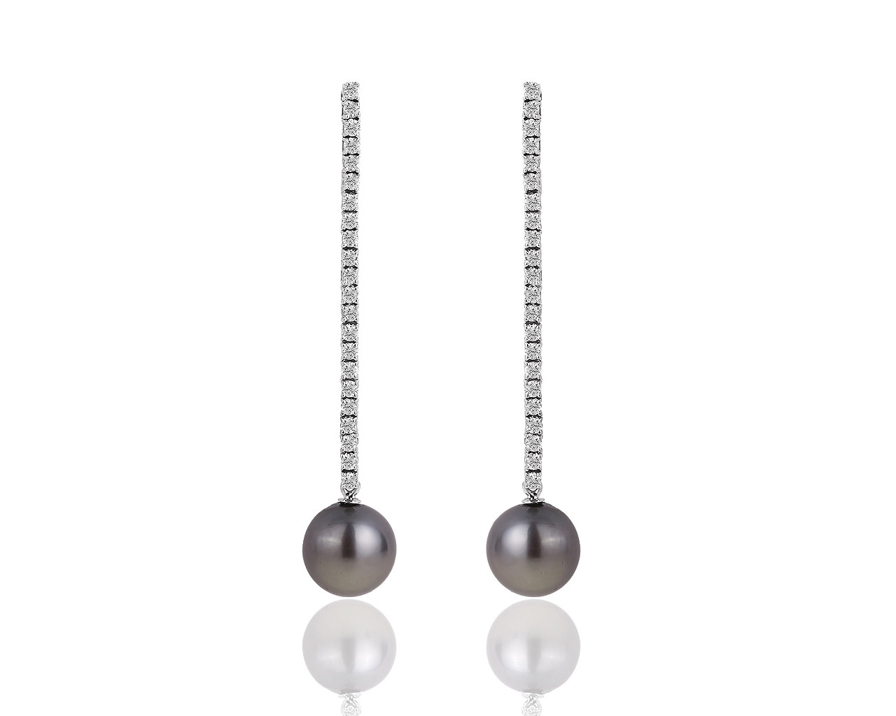Золотые серьги с черным жемчугом и бриллиантами 1.30ct 190918/4