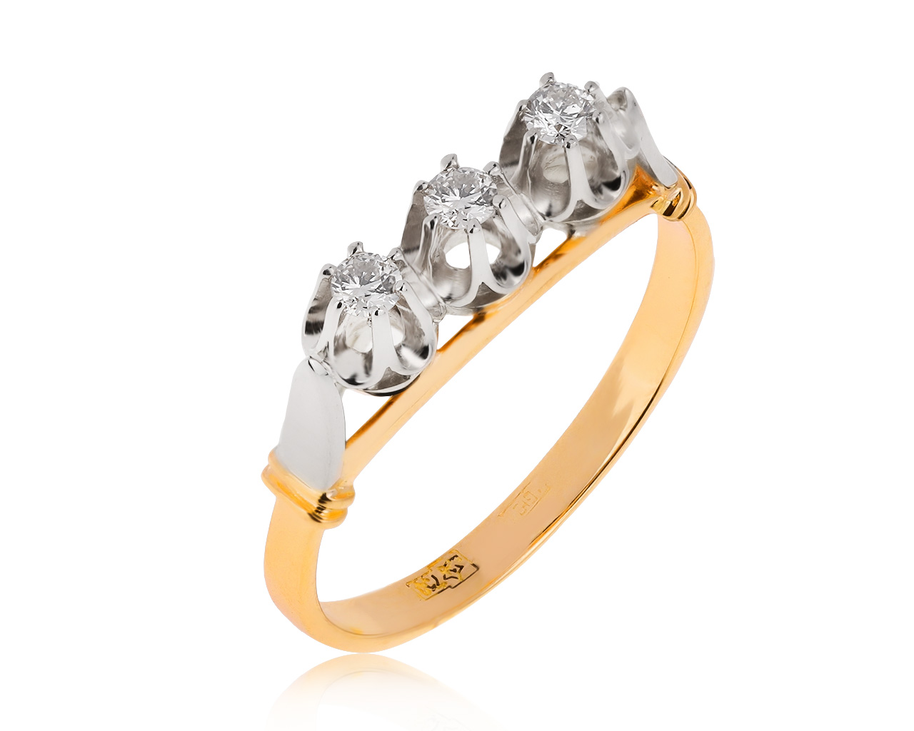 Солидное золотое кольцо с бриллиантами 0.16ct
