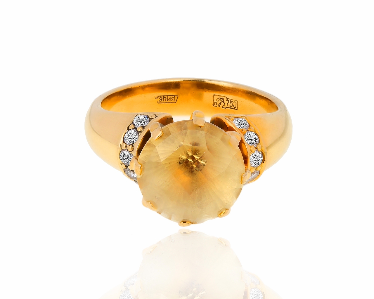 Золотое кольцо с цитрином и бриллиантами 0.30ct