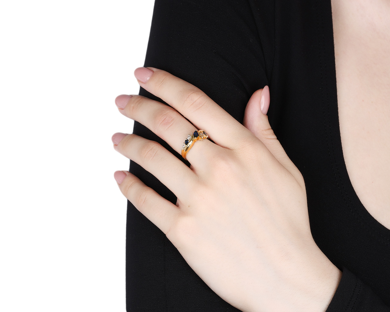 Женственное золотое кольцо с сапфирами 0.45ct