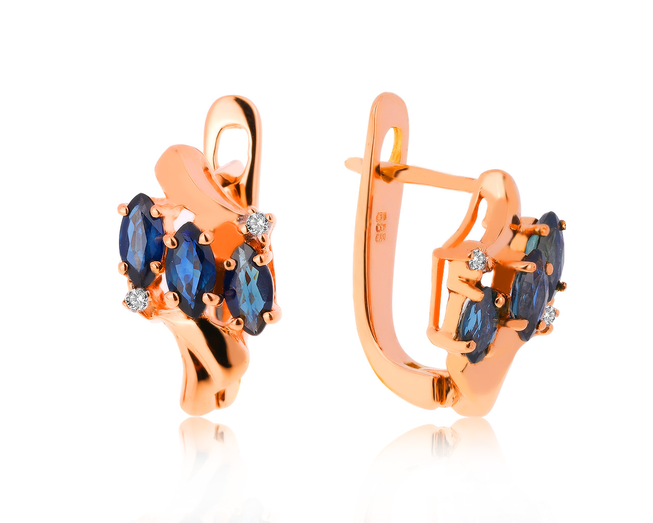 Великолепные золотые серьги с сапфирами 0.90ct
