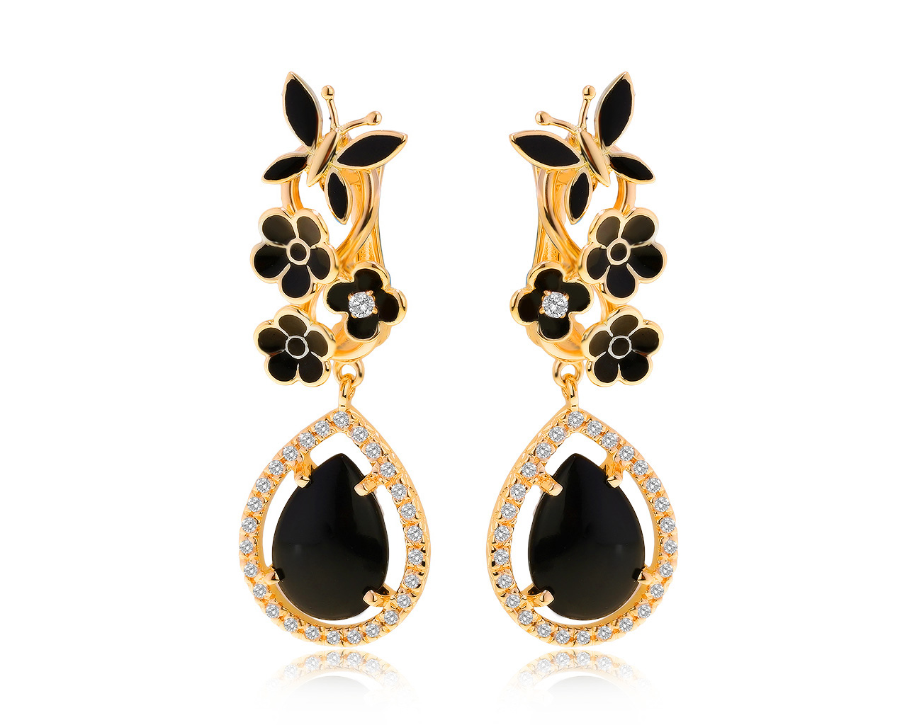 Оригинальные золотые серьги с ониксом 3.71ct Roberto Bravo 100221/8