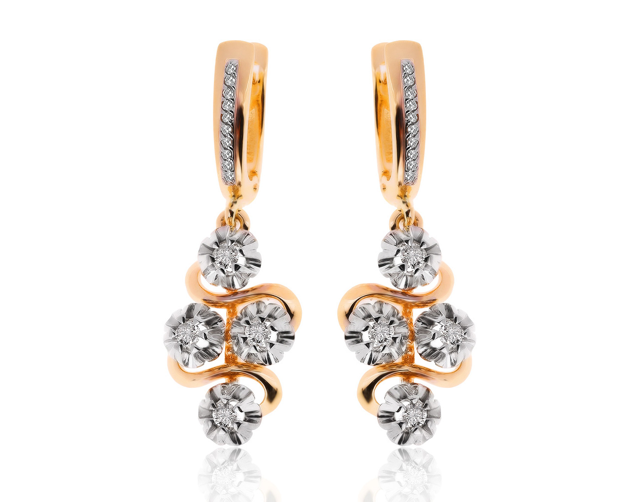 Нарядные золотые серьги с бриллиантами 0.38ct 070720/7