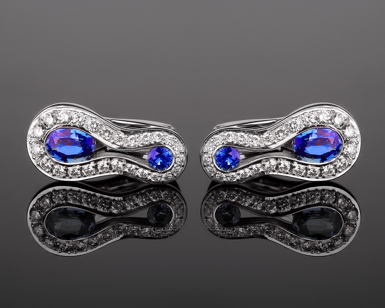 Золотые серьги с бриллиантами 0.92ct и сапфирами 1.74ct 180517/6