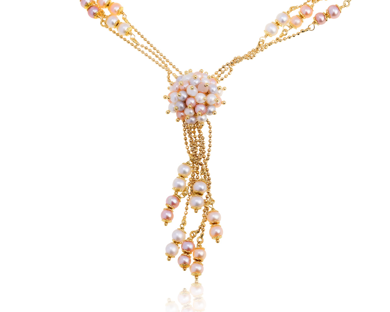 Итальянское золотое колье с жемчугом 3-4 мм 260321/15