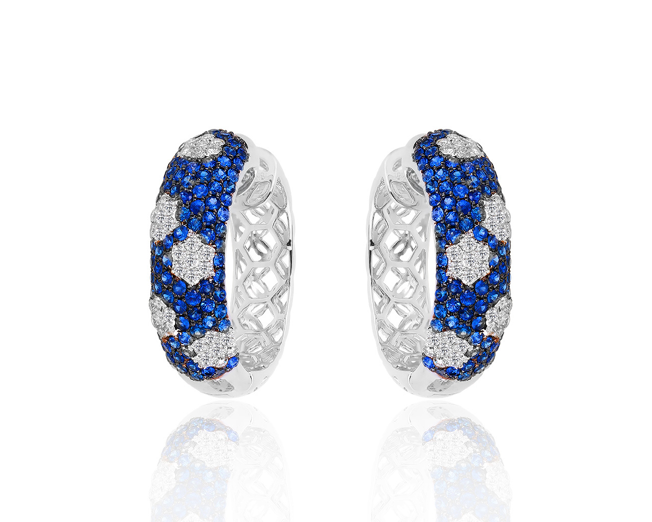 Золотые серьги с бриллиантами 1.33ct и сапфирами 3.02ct 150119/1