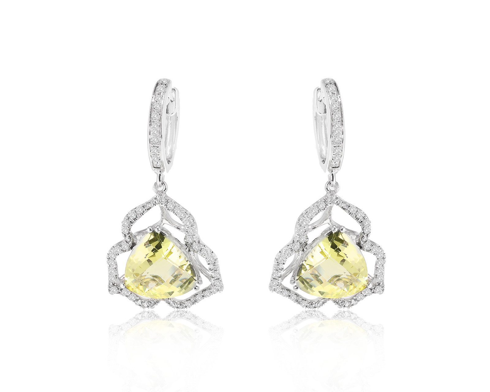 Красивые золотые серьги с цитринами 5.60ct