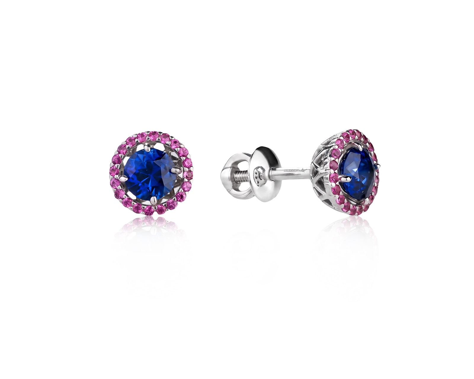 Оригинальные золотые серьги с рубинами 0.22ct и сапфирами 0.85ct Lykov`s Jewellery 040626/КМ385; 040626/КМ386