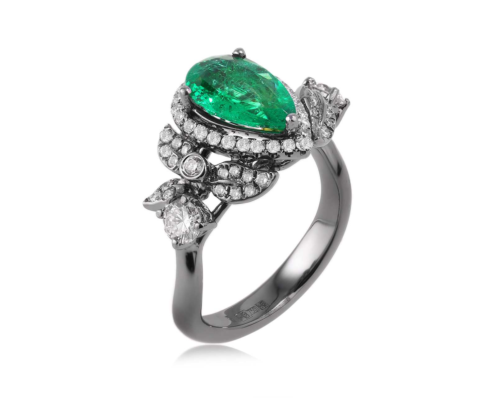 Золотое кольцо с изумрудом 1.35ct и бриллиантами 0.67ct 221123/4