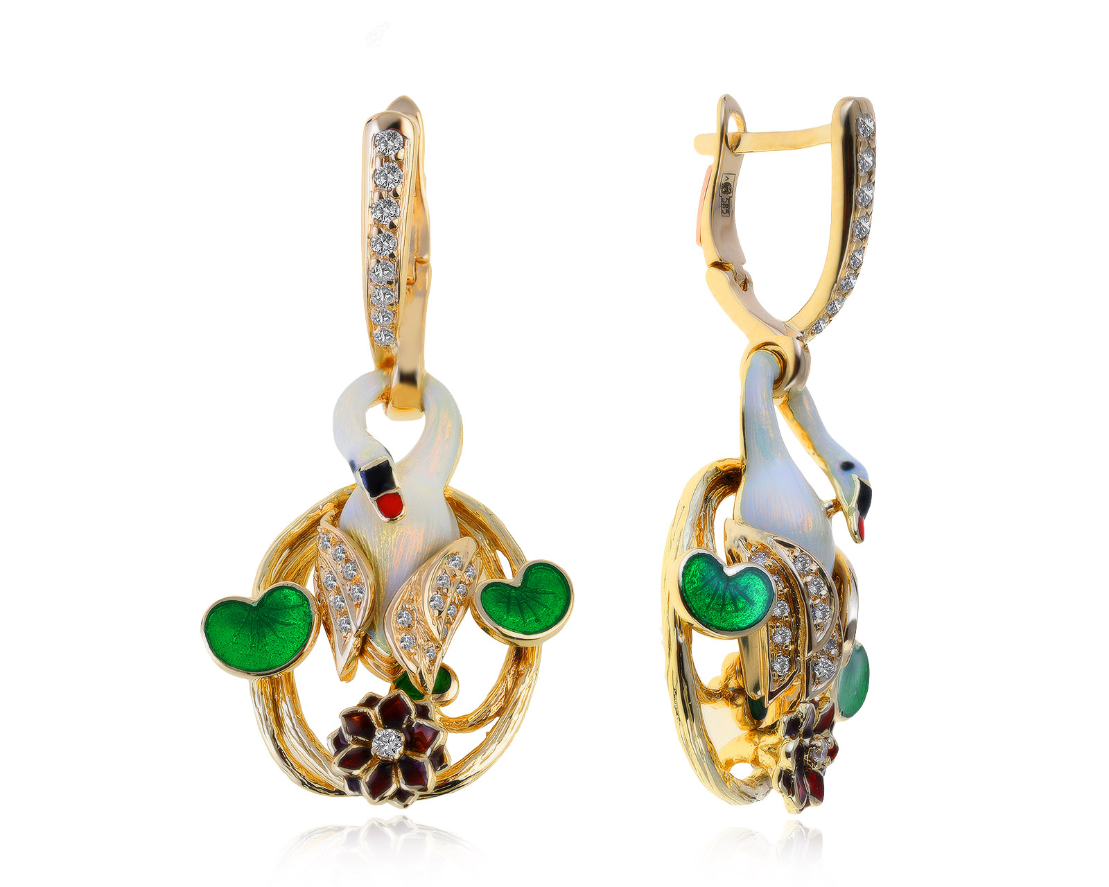 Оригинальные золотые серьги с бриллиантами 0.56ct Roberto Bravo Swan Lake 100821/1