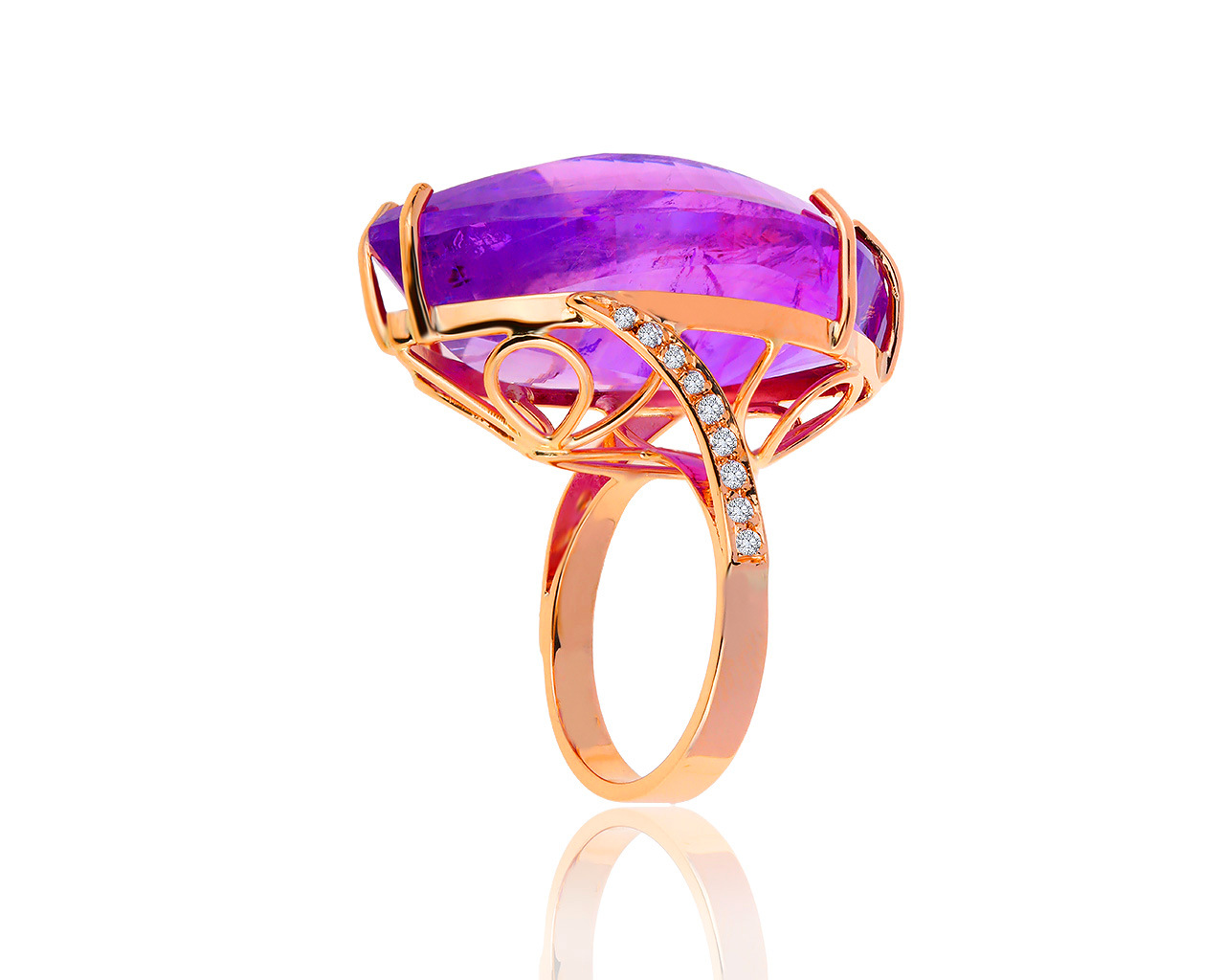 Богатое золотое кольцо с аметистом 68.10ct и бриллиантами 0.31ct 030819/18