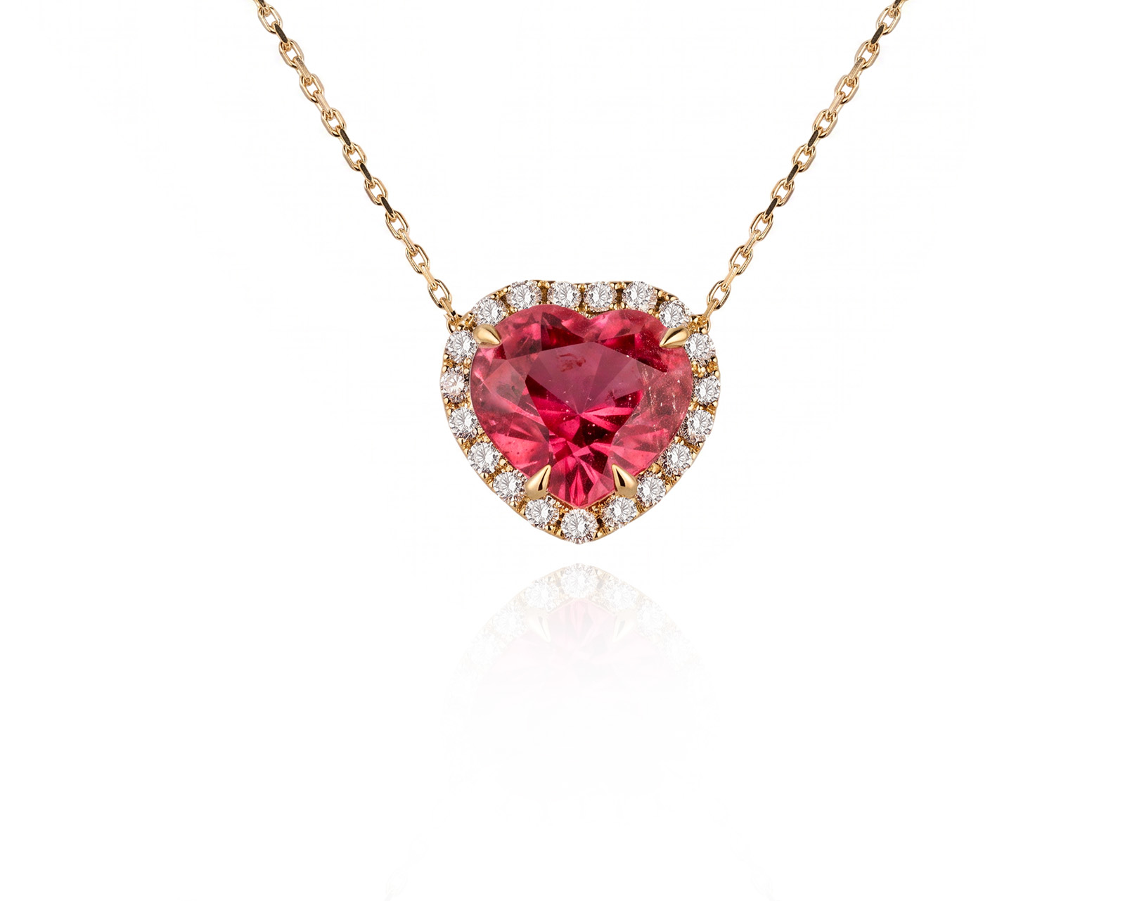 Золотое колье с розовым турмалином 3.77ct и бриллиантами 0.28ct 020826/ПКМ449