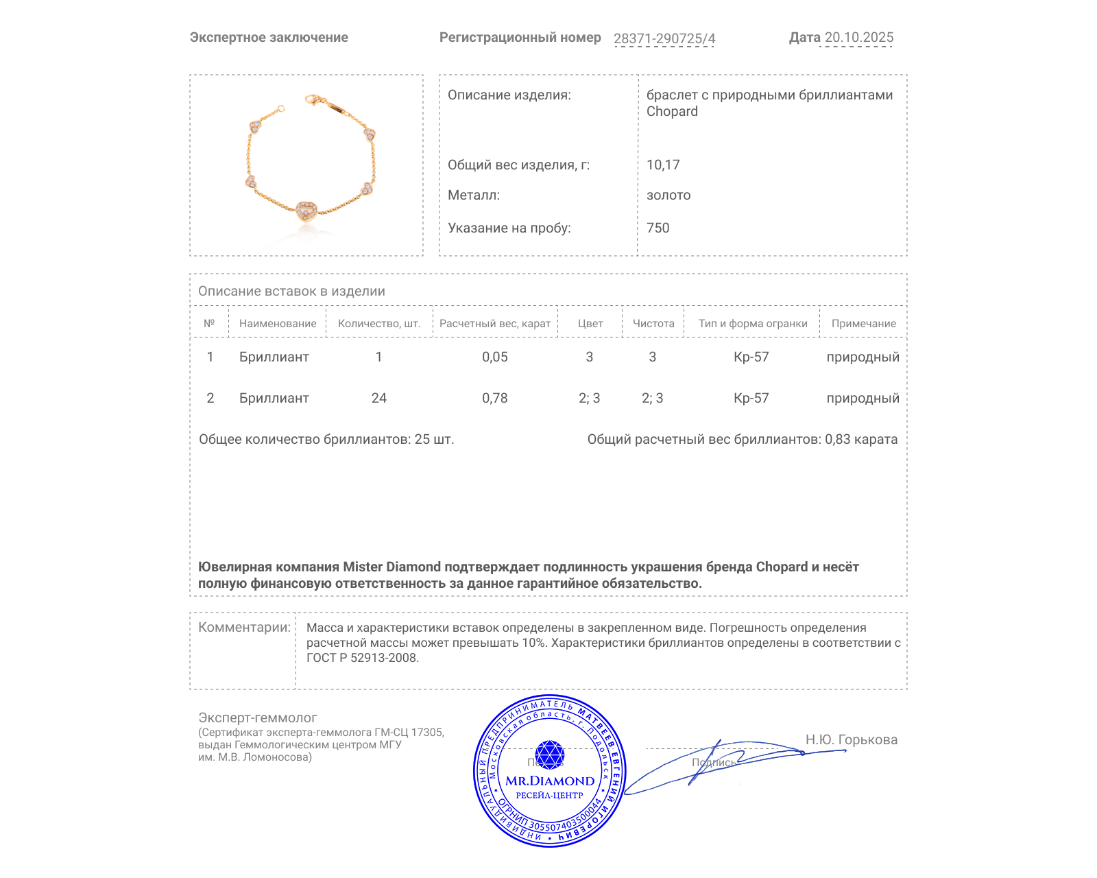 Оригинальный золотой браслет Chopard Happy Diamonds Heart