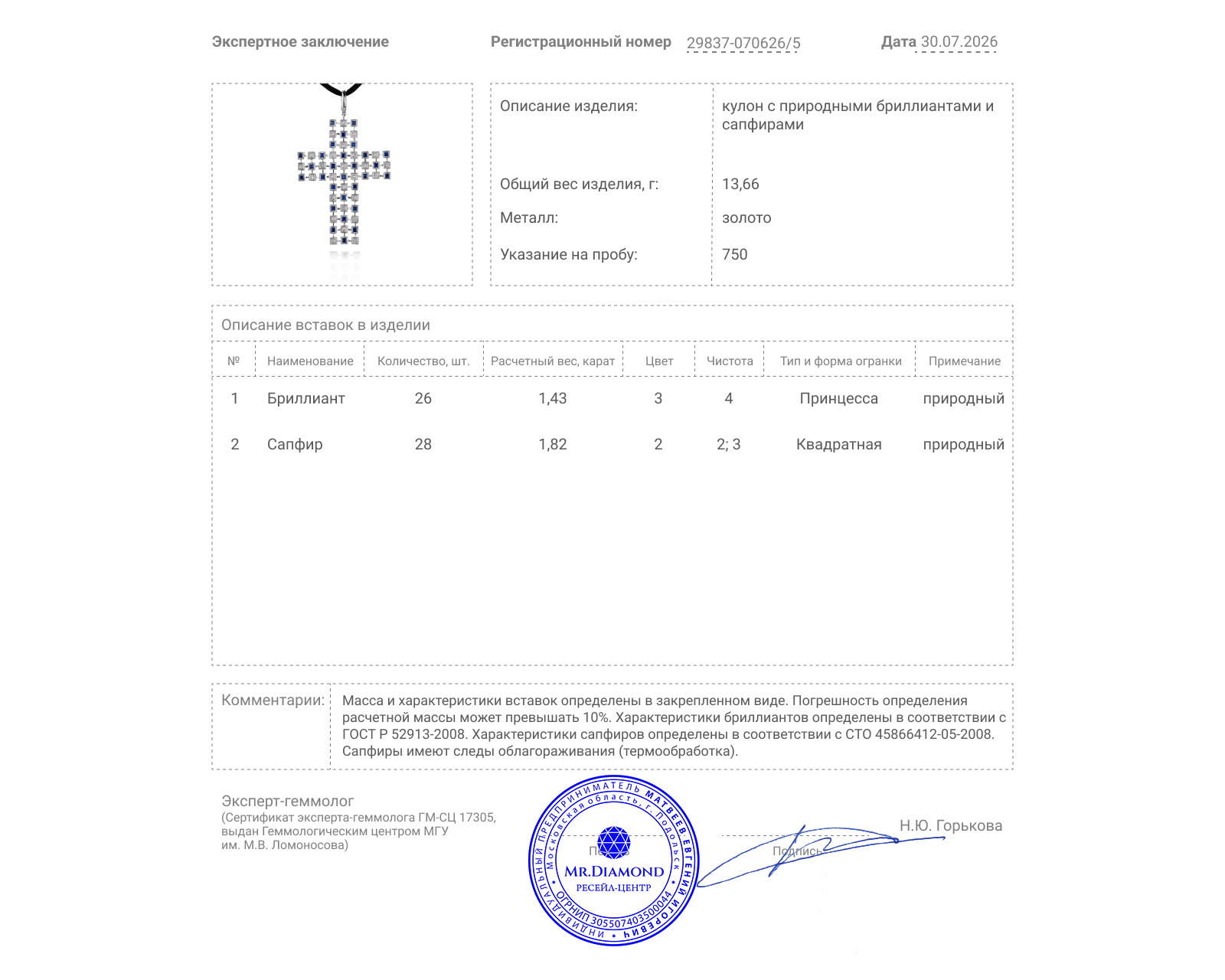 Золотой кулон с сапфирами 1.82ct и бриллиантами 1.43ct