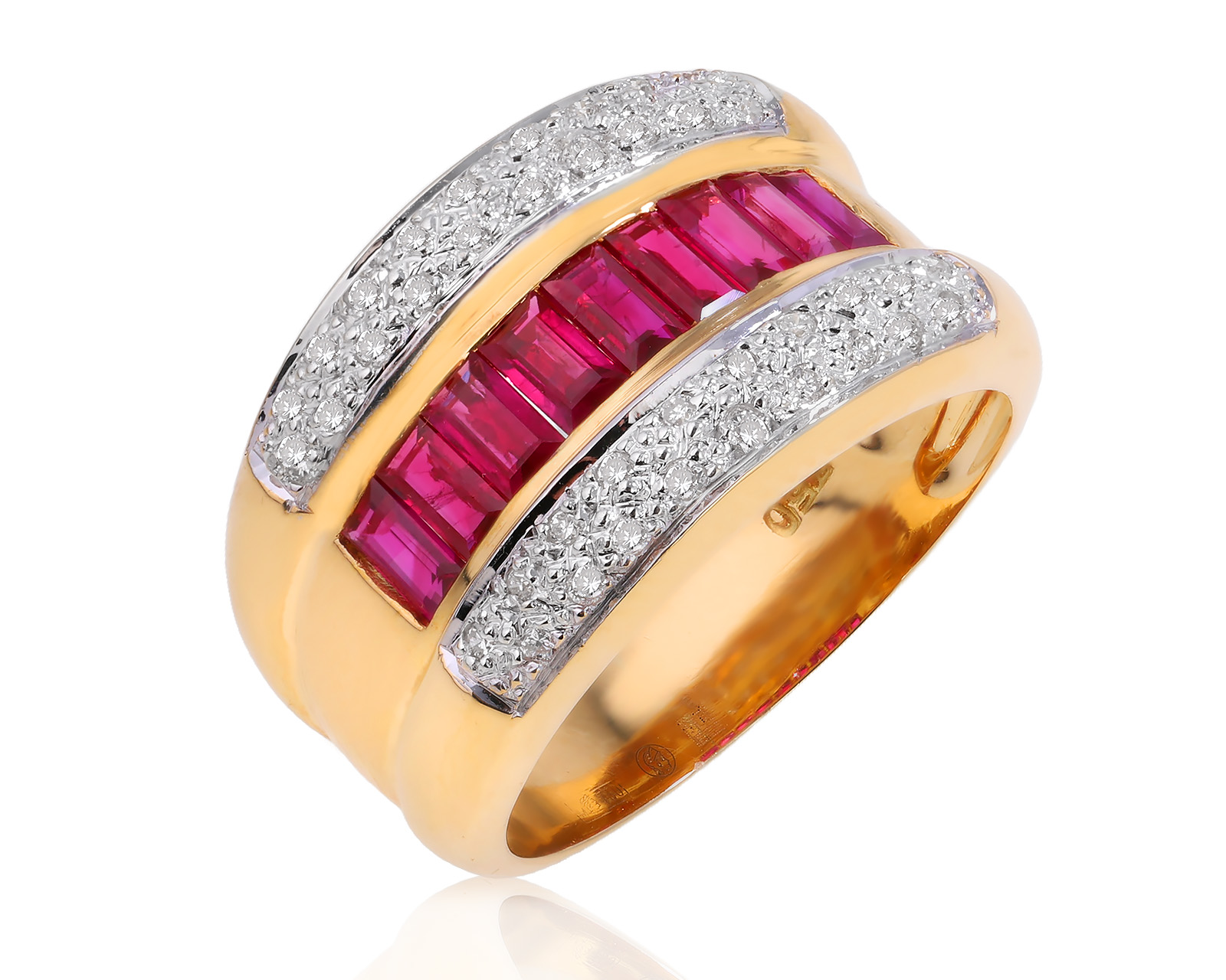 Золотое кольцо с рубинами 1.08ct и бриллиантами 0.19ct 200825/6