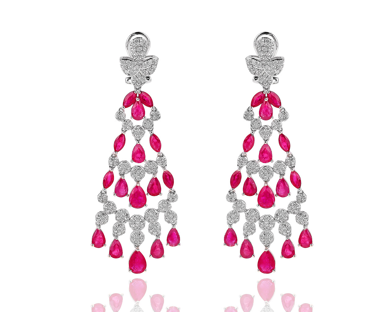 Золотые серьги с бриллиантами 3.82ct и рубинами 8.80ct 140119/17