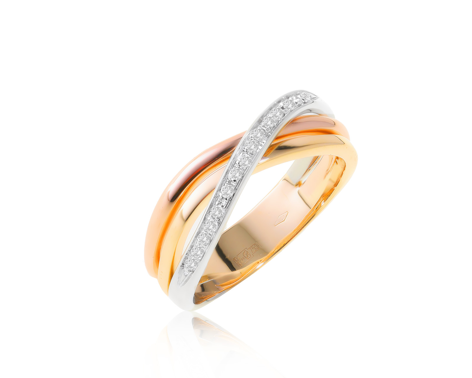 Модное золотое кольцо с бриллиантами 0.10ct