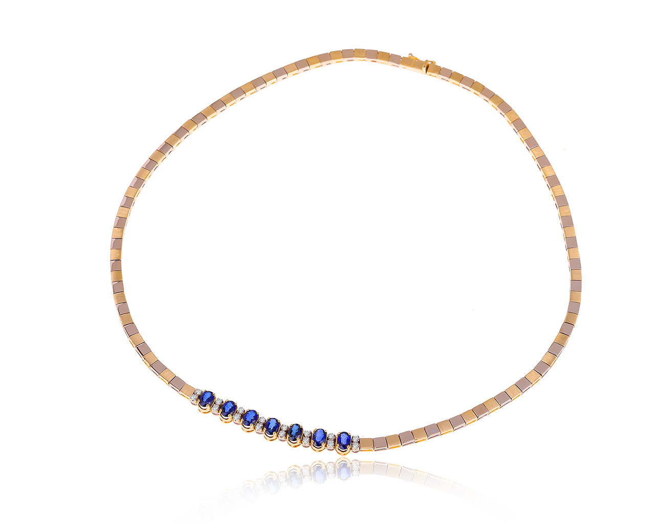 Женственное золотое колье с сапфирами 3.20ct