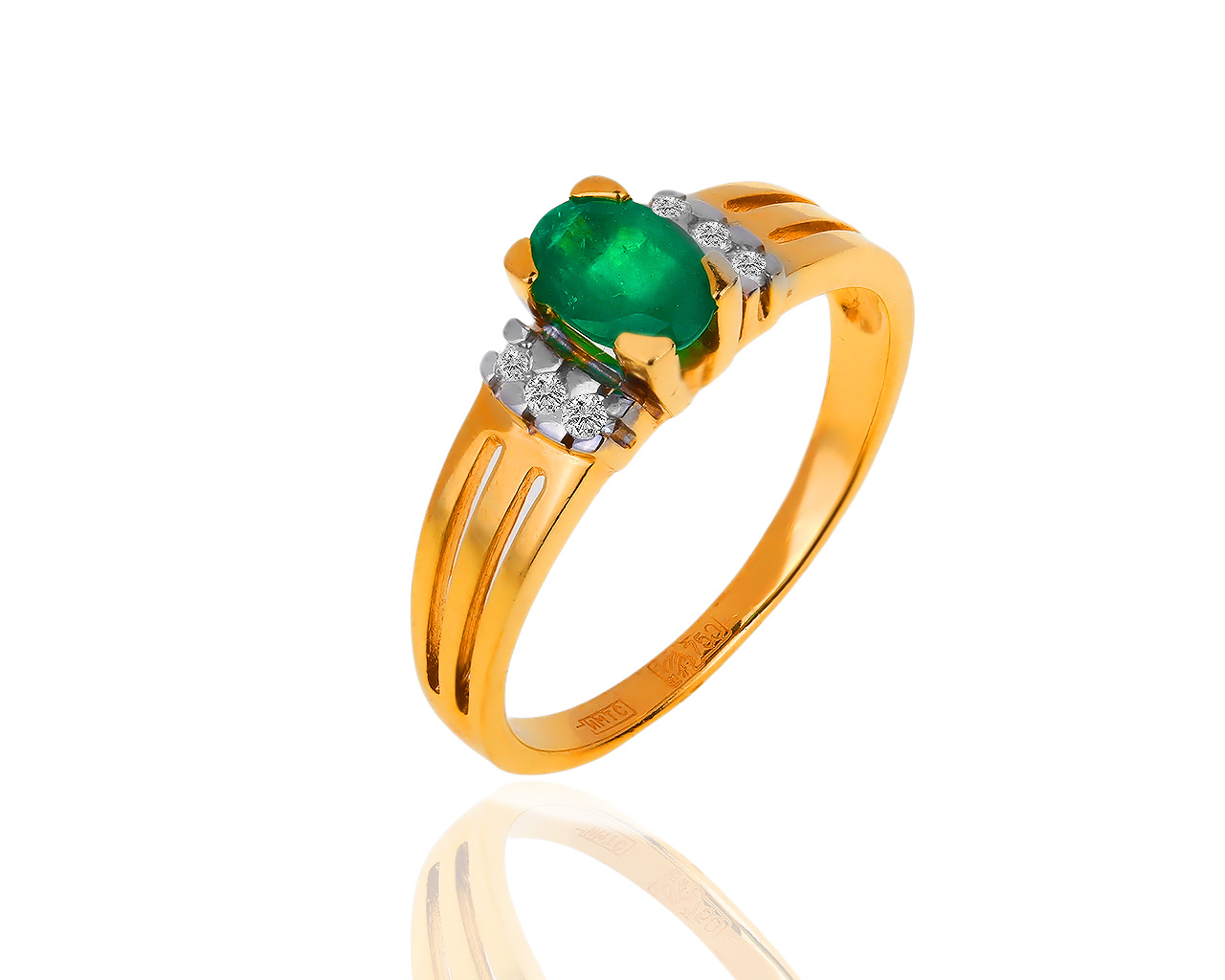 Золотое кольцо с бриллиантами 0.10ct и изумрудом 0.55ct 020319/14